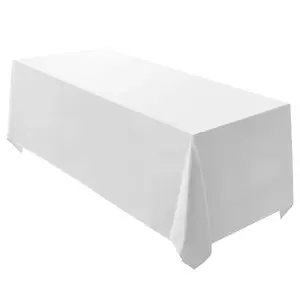 白いテーブルカバー結婚式のディスプレイ用の再利用可能なポリエステル長方形テーブルクロス