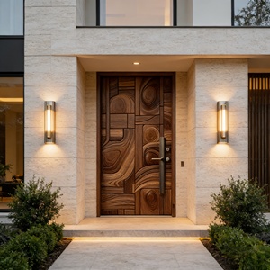 Puerta de Entrada Exterior de Madera Maciza Tallada, Puerta de Seguridad de Lujo Hecha a Mano para Villa y Exteriores Residenciales - Product Image 2