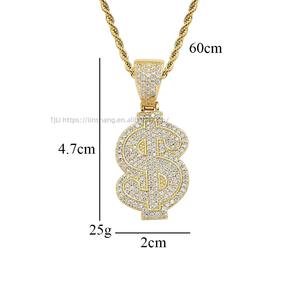 Full zirconium dollar pendant chain, hip hop jewelry, accessories, <b>copper</b> zircon, dollar $<b>coin</b> pendant. - Product Image 1