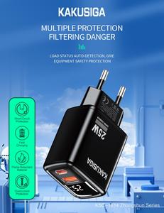 Chargeur rapide numérique KAKUSIGA 2026 à double <span class=keywords><strong>port</strong></span> PD25W+QC3.0 (EU) avec plusieurs protections et compatibilité de tension mondiale - Product Image 4