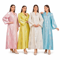 Robe longue ample en polyester à maille, col bateau, manches longues, avec imprimé feuille d'argent et broderie appliquée, style Abaya, idéale pour les banquets de l'Aïd