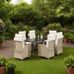 Set da Pranzo da Giardino in Rattan per 6 Persone, Arredamento da Esterno Resistente alle Intemperie, Design Contemporaneo Beige Crema Bianco - Product Image 2