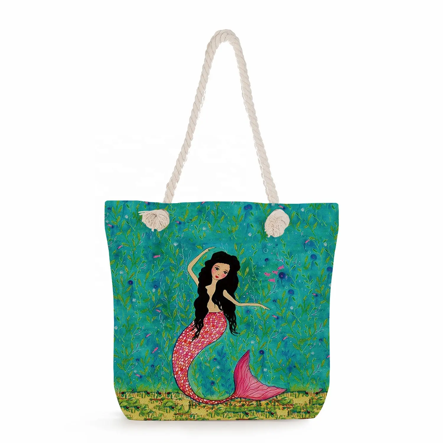 Manufacturers new mermaid custom print handbag simple large capacity reusable shopping beach tote bag