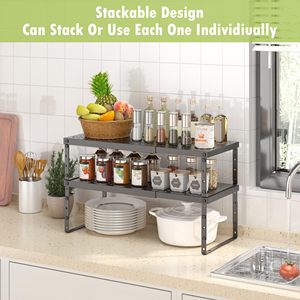 Organizzatore Espandibile <span class=keywords><strong>per</strong></span> Armadio con Altezza Regolabile, Scaffale Impilabile <span class=keywords><strong>per</strong></span> Piano di Lavoro <span class=keywords><strong>Cucina</strong></span>, Rialzo Regolabile <span class=keywords><strong>per</strong></span> Ripiani - Product Image 6