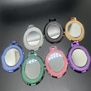 Compact <b>Mirror</b> Round <b>Plastic</b> Pocket Makeup <b>Mirror</b> With Glitter Frame Multiple Colors For Travel And Daily Use - Product Image 1