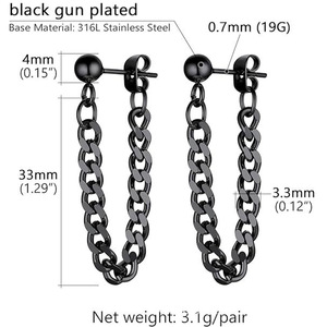 Pendientes de Cadena de Acero Inoxidable, Diseño Geométrico en Forma de U, Color Negro y Plateado, Joyería Unisex para Uso Diario - Product Image 4