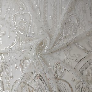 Tela de Malla con Lentejuelas y Bordado de Plumas, Diseño Elegante MQ, para Vestidos de Novia, Resistente a las Manchas - Product Image 2