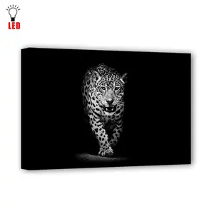 Bunte tier malerei Led Leinwand Wand Dekor Schwarz und weiß Leopard Bild fernbedienung Druck Beleuchtet kinder Geschenk
