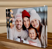 Bloc photo personnalisé en acrylique transparent écologique avec motif floral, impression UV personnalisée, cadre photo familial sans cadre pour bureau