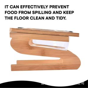 Comedero elevado de madera para mascotas con base antideslizante para gatos y perros, plato de vidrio extraíble, fácil de limpiar - Product Image 3