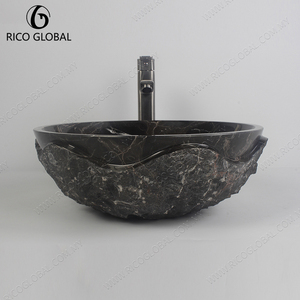 Vasque en granit naturel, lavabo rond, finition polie, montage sur le dessus, robinet à un seul trou, design minimaliste, vasque de salle de bain - Product Image 2