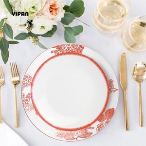 Juego de platos de cena de boda con patrón de margaritas mandarina, vajilla de porcelana de hueso fino, arrendamiento de instalaciones de catering - Product Image 4