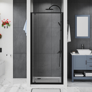 Porte de <span class=keywords><strong>douche</strong></span> carrée moderne résistante à l'eau, en verre trempé noir brossé/chrome, avec design attrayant en <span class=keywords><strong>peinture</strong></span> blanche - Product Image 1