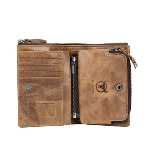 Cartera Corta de Cuero Auténtico para Hombre, Estilo Retro, Alta Protección RFID QB 013, Monedero Pequeño con Cierre de Cremallera y Broche - Product Image 1