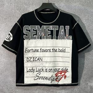 QIANSHI Casual Men's Drop Shoulder Embroidery Graphic <strong>Printed</strong> T-Shirt High Quality Rhinestone Oversized Cropped T Shirts for Men - Product Image 1