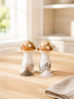 Ensemble de salières et poivrières en céramique peintes à la main en forme de champignon, design vintage créatif et adapté aux enfants, avec couvercle étanche