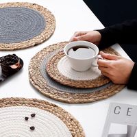 Sets de table en jacinthe d'eau et corde de coton tressés à la main, résistants à la chaleur, style nordique, motif forêt, pour la maison et la décoration de mariage