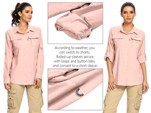 여성 UPF 50 긴 소매 낚시 하이킹 버튼 다운 셔츠 성능 빠른 건조 셔츠 - Product Image 4