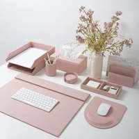 Ensemble de bureau de direction en cuir rose de qualité supérieure + MDF, organiseur de bureau en cuir pour femmes