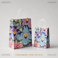 Sac cadeau en papier imprimé floral avec logo personnalisé et poignée en papier torsadé pour emballage de cosmétiques et de parfums, vente en gros