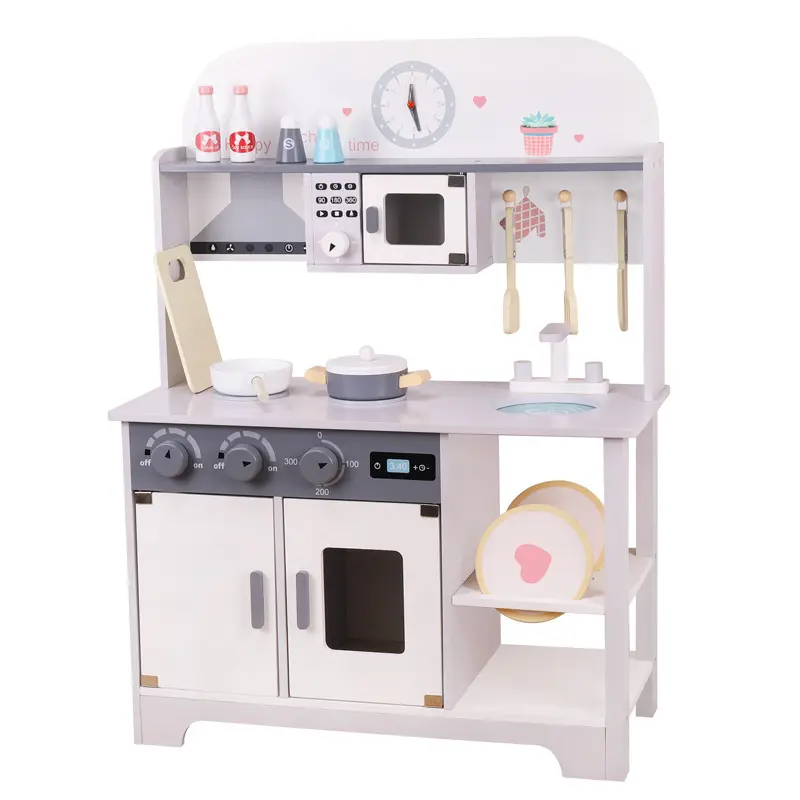 New Children Simulation Wooden Kitchen Cooking Game Toy Refrigerator Microwave Oven Stove Tableware Sets Kids Toy Gift