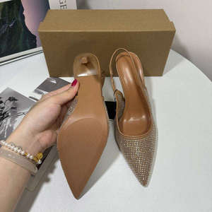 Z 2025 Nouvelle collection automne Chaussures femme à bout pointu en microfibre, couleur abricot, tendance, avec empeigne en maille brillante, talon dévoilé, coupe basse, haut de gamme, ornées de strass - Product Image 3