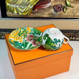 Wholesale European Luxury Gold Designer Coffee <b>Cup</b> Bone China Tropical Rain Forest Ceramic <b>Tea</b> <b>Cups</b> <b>Set</b> with Gift Box - Product Image 2