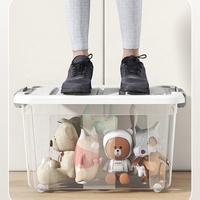 Boîtes de rangement en plastique transparent avec couvercle et roulettes, robustes, empilables, avec fermoirs de verrouillage et poignées pour jouets, vêtements, livres, placard