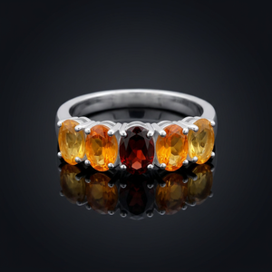 Gourik 925 Sterling Silver Classic Multi Stone Band <b>Ring</b> Oval Cut Red Garnet <b>Citrine</b> Madeira Wedding Jewelry Women Prong Setting - Product Image 3