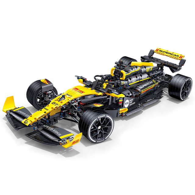 In Stock JKC7205 1/8 Scale F1 Renaultal Car MOC Building Block DIY Yellow Techicals RC Racing Car Model Car Bricks With Motor