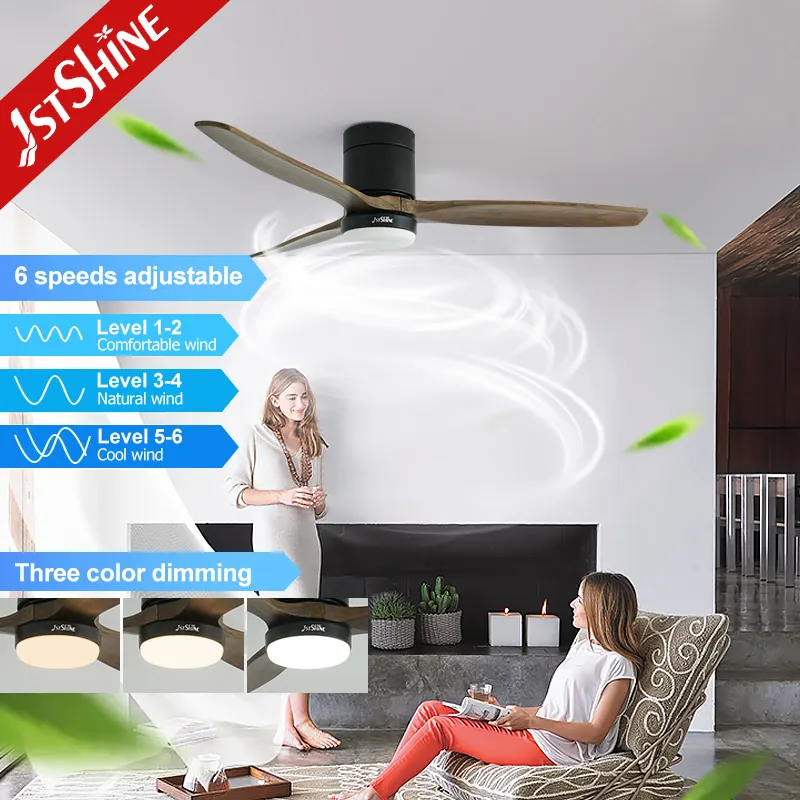 1stshine ceiling fan 3 natural wooden blades LED lighting flush mounted ceiling fan with remote