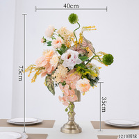 Centre de table floral artificiel moderne, arrangement en vase métallique électroplaqué long pour mariage de luxe, banquet, séance photo