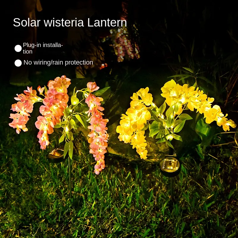 Nouvelle lampe à fleurs de glycine solaire 4 sol artificiel extérieur étanche festival décoration jardin