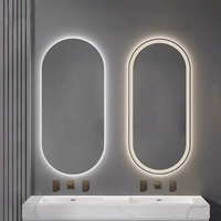 Cermin Kamar Mandi Oval LED 60x100cm dengan Lensa Kaca Anti Kabut, Kapsul Smart Backlit 3 Warna, Dapat Diredupkan, Cermin Rias Mewah untuk Hotel