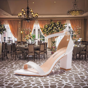 Peep Toe Ankle <b>Strap</b> Chunky <b>Heel</b> Summer Bride Shoes <b>White</b> High <b>Heel</b> Sandals 4cm/7cm/9cm - Product Image 3