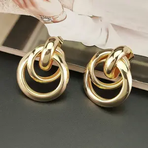 Fashion Geometric Accessories Korean Gold Plated Chunky Hoop Stud Earrings Women Girls Jewelry