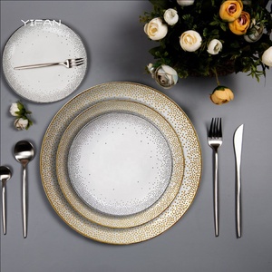 Gold Star Rim Bone China State Banquet Event Restaurants Traditional Meeting Party Wedding Bright Silver <b>Dinnerware</b> <b>Set</b> - Product Image 1