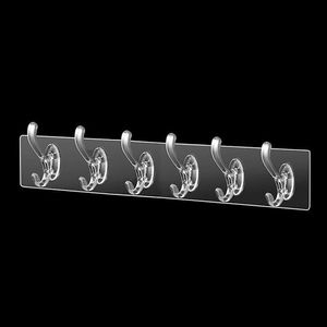Clear Acrylic <b>Wall</b> <b>Hooks</b> With Adhesive Back 6 Hangers For Bathroom Kitchen Door Rack Self Adhesive Mounting No Drilling Required - Product Image 2