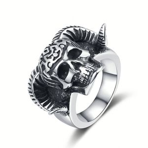 Anillo de moda para hombre, joyería de acero inoxidable, estilo gótico punk, con cabeza de oveja y calavera, para comercio exterior, venta al por mayor - Product Image 1