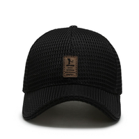 Casquette de baseball respirante en maille intégrale à 6 panneaux, avec patch en cuir réglable, légère, séchage rapide, pour la course, la pêche, style trucker