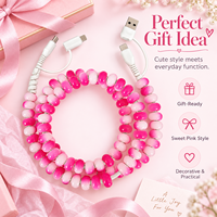 Chargeur de téléphone rose bohème avec perles, câble USB multifonction 4 en 1 à charge rapide, accessoires de voiture, cadeau créatif pour femmes, câble Type C