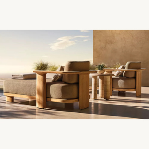 <span class=keywords><strong>Chaise</strong></span> longue RH Dune en teck, <span class=keywords><strong>chaise</strong></span> de salon moderne avec coussin crème sur structure en teck naturel, <span class=keywords><strong>chaise</strong></span> d'appoint pour patio extérieur - Product Image 1