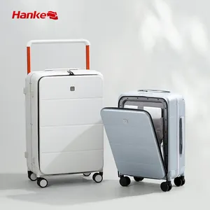 Hanke Trolley Aluminum Front Opening Luggage Bag Hard Shell Cabin Carry-on Travel Bag Rolling Suitcases Vintage Luggage