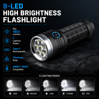 Lampe torche LED tactique en alliage d'aluminium W5185, étanche, rechargeable par USB Type-C, 1600 lumens, modes SOS/clignotant pour