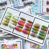 Hecho a mano Presson ataúd corto bailarina multicolor diamantes de imitación acrílico brillante uñas postizas 10 Uds uñas de lujo para mujeres y niñas