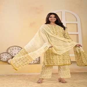 High Quality Traditional Cotton <b>Kurti</b> & Pant High Quality Cotton Printed 3 Pieces <b>Kurti</b> Set With Dupatta For Daily Casual Wear - Product Image 3