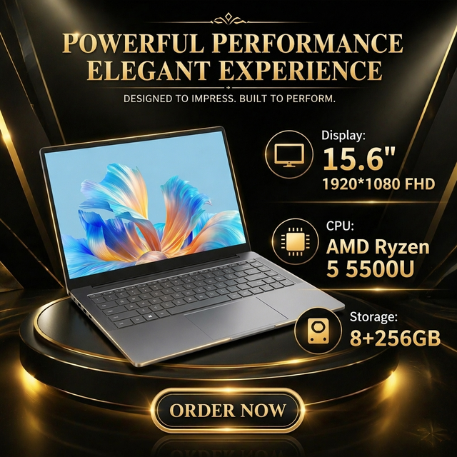 Brand New 15.6 Inch FHD IPS Laptop with AMD Ryzen 5 5500U, Windows 11 Notebook for Business & Office Use