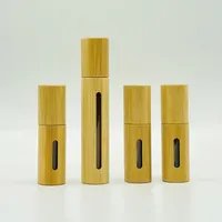 Flacon roll-on en verre et bambou 5ml 10ml 30ml, contenant cylindrique à bille pour parfum, huile essentielle, huile à lèvres