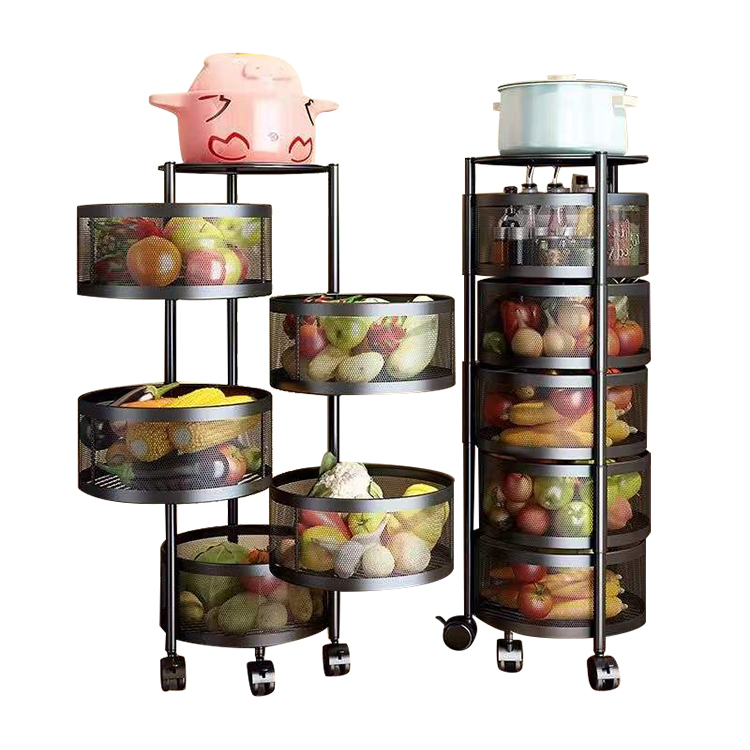 factory hot sale multilayer floor stand metal rotating kitchen shelf rack fruit and vegetable storage rack for home