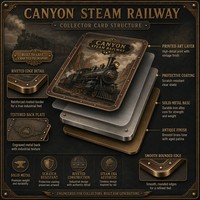 Carte de collection en métal personnalisée Série Chemin de fer à vapeur Canyon Impression HD Train vintage Cadeau souvenir Vente en gros Usine